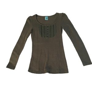 Long-Sleeved Puff Shoulder Green Top